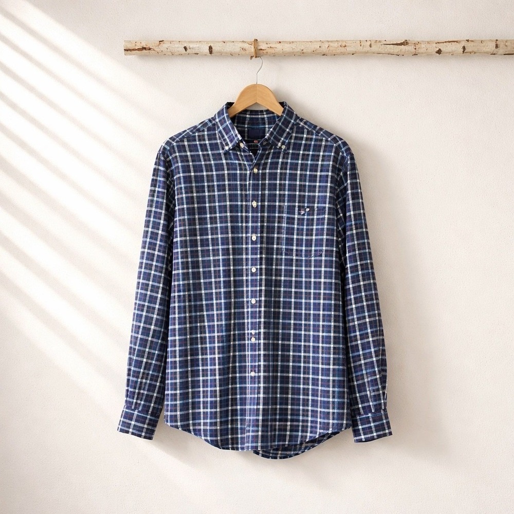 Vineyard Vines Performance Classic Fit Tucker Shirt Navy Blue‎ Plaid Mens Size M